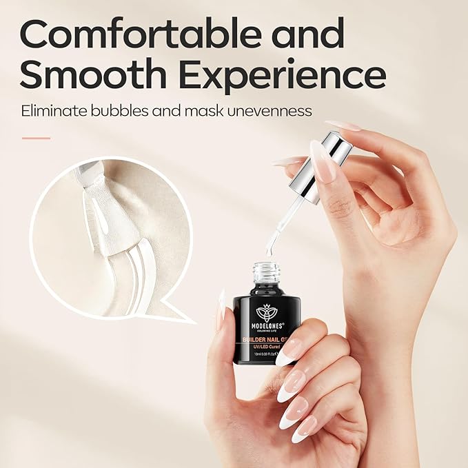 modelones Builder Nail Gel, 2 Pcs Clear Builder Nail Polish for Thickening Strengthener Apex Building Extension Rubber Base Gel Polish in a Bottle for DIY Home Salon Gifts 10ml LED Lamp Cured