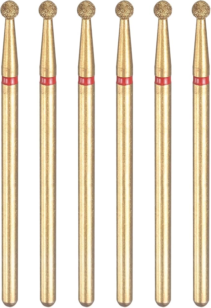 HARFINGTON 6pcs 200-230 Grits Diamond Grinding Bit 2.5mm Ball Head 2.35mm Shank 2.5mm Length Titanium Plated Stone Sanding Drill Bits Rotary Tool for Nails Grinding Polishing