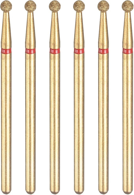 HARFINGTON 6pcs 200-230 Grits Diamond Grinding Bit 2.5mm Ball Head 2.35mm Shank 2.5mm Length Titanium Plated Stone Sanding Drill Bits Rotary Tool for Nails Grinding Polishing