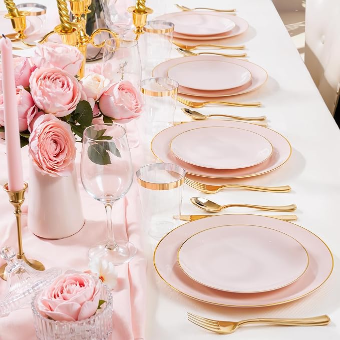 Nervure 100PCS Pink and Gold Plastic Plates, 10.25″ Disposable Dinner Plate | - Image 8