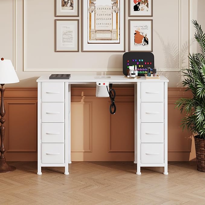 Nail Desk, Manicure Table, Nail Beauty Salon Workstation w/Electric Dust Collector, 8 Fabric Drawers