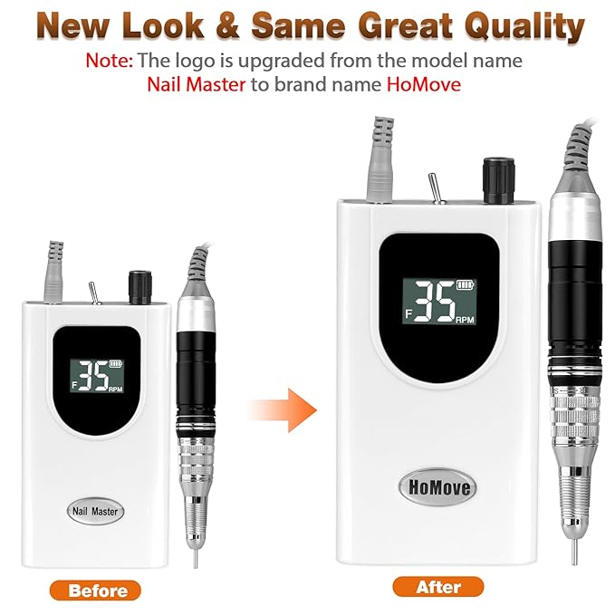 35000RPM Portable Nail Drill Machine, HoMove Professional Rechargeable Efile Nail Drill, Low Heat Electric Nail File for Acrylic Nail Natural Extension Poly Nail Gel