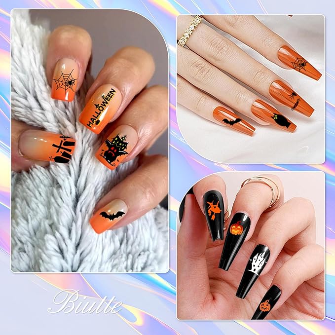 Biutee Nail Stamper Kit 16Pcs Nail Art Stamping Plate 8 Colors Stamp Polish Gel Silicone Stamper Scraper with Storage Bag, Nail Stamp Plates Love Flower Butterfly Leaf Template Halloween Design Gift