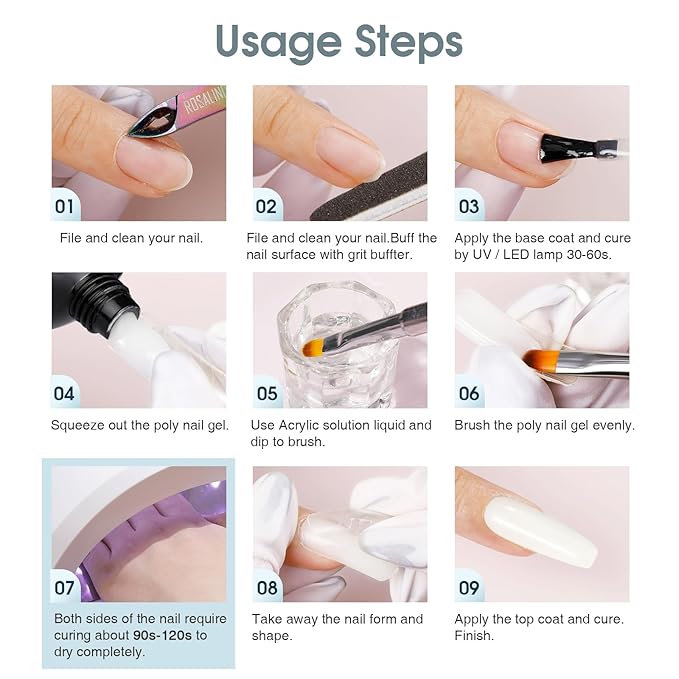 ROSALIND WhitePoly Extension Gel, 2oz/60ml White Poly Nail Gel for Nail Art Decoration, Pure Color Builder White Gel Nail Thickening Poly Extension Easy to DIY Use at Home Need UV Lamp
