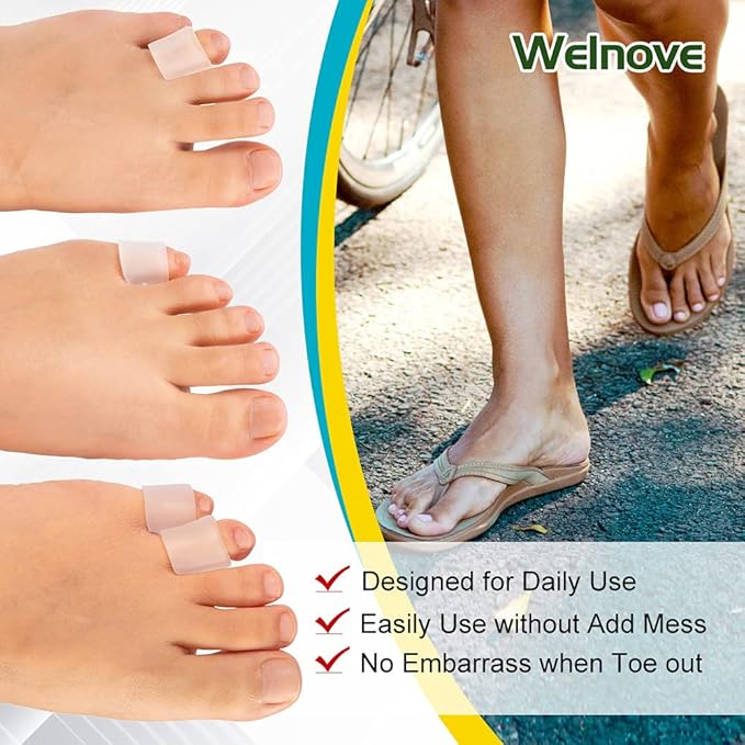 Welnove Gel Toe Protectors,8 PCS Small(Thicken) + 8 PCS XS(Routine) Toe Sleeves,Transparent Silicone Tubes for Corns,Blisters,Calluses,Pinky Toe Cushions to Reduce Friction and Protect Injured Toes