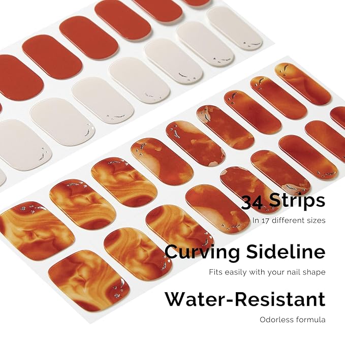 NAILOG Semi Cured Gel Strips - 34 Pcs Nail Stickers Buy 2 Get 1 UV Light | Long Lasting Wraps With Glossy Gel Finish Reddish Brown, Milk Tea