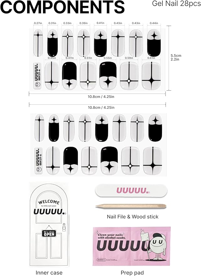 UUUUU. Semi Cured Gel Nail Strips (Spring Collection) - 100% Real Gel, Long-Lasting & Easy to Apply & Remove, works any UV/LED Lamps - Spring 2025, Nail inspo,Nail Art Stickers (UGN123 Stileto)