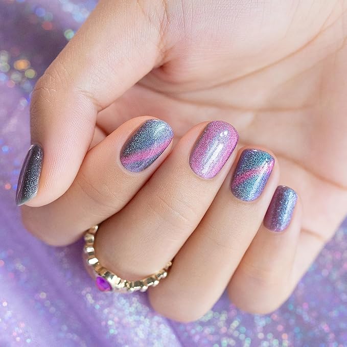 RARJSM Aurora Cat Eye Gel Nail Polish with Magnet Stick Blue Purple Multi Color 9D Diamond Galaxy Cateye Gel Polish Chunky Shimmer UV LED Curing Requires Soak Off for Home Salon Manicure 15ml
