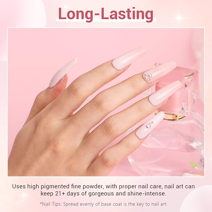 AZUREBEAUTY Dip Powder Nail Kit Starter, 4 Colors Pink Tones Dipping Powder Set, French Nail Art Base Top Coat Activator Liquid All Seasons Manicure DIY Salon 12 PCS