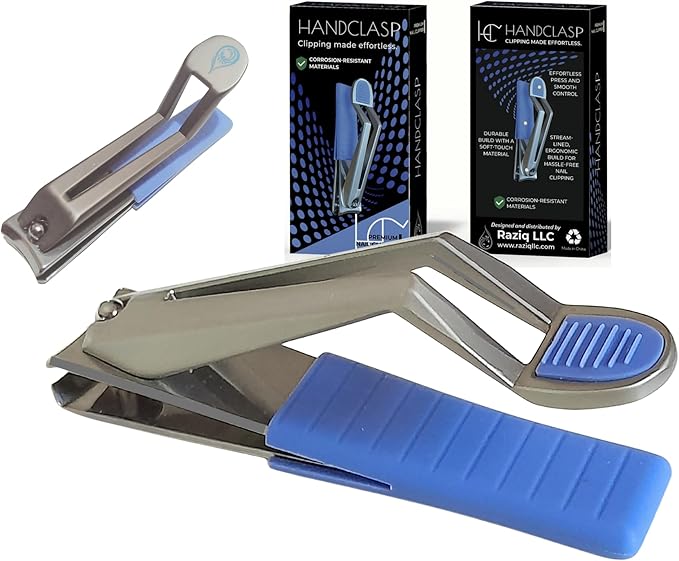 Nail Clippers for Men, Fingernails, Premium Stainless Steel, Ultra Sharp Curved Edge, Wide Jaw, Ergonomic, Thumb Rest for Comfort, Special Needs, Arthritis Friendly, Blue