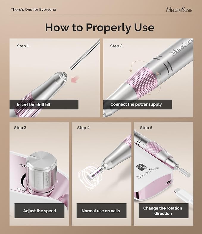 MelodySusie Portable Nail Drill 30000 RPM, SC320F Professional Rechargeable Electric Cordless Nail File for Acrylic Nails Gel Polishing Removing, Efile Nail Kit for Manicure Salon Home, Rose