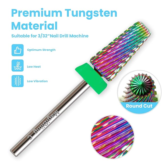 Professional 5 in 1 Tapered Nail Drill Bits, 3/32'' Safety Tungsten Carbide Bits, Remove Hard Gel Fast, Left & Right Hand Use, Easy for Beginner, Technicians Bits, Coarse.