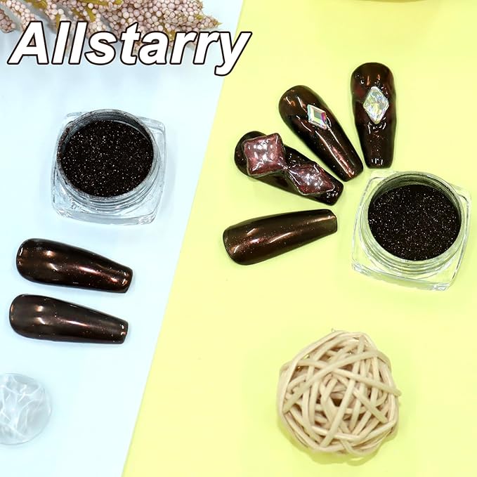 Allstarry Brown Chrome Nail Powder, 2pcs Metallic Mirror Effect Dust Glitter Glazed Manicure Decoration Reflective Pigment for Gel Polish Nail Art Decoration Resin Craft, Festivals - Dark Coffee
