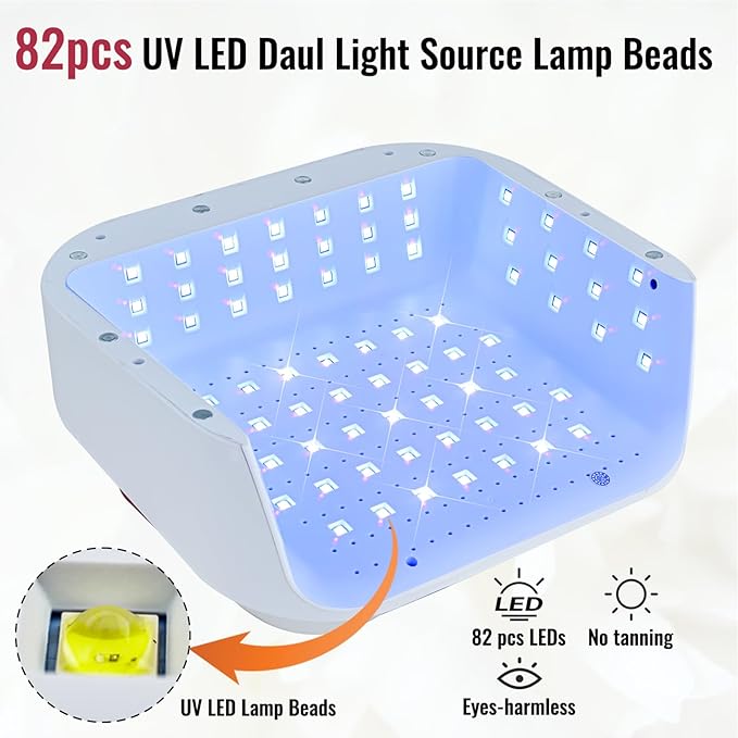 Cordless Nail Lamp,218W Professional Rechargeable UV LED Nail Lamp for Salon,Nail Lamp Built-in 30000mAh Battery,82PCS LEDs Nail Dryer with Dual Displays & Detachable Hand Pillow