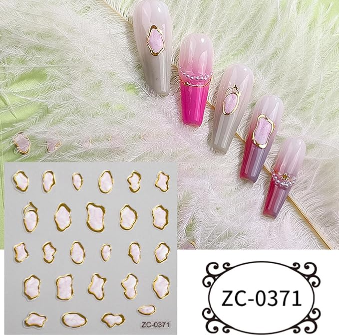 5D Embossed Gold Nail Art Stickers Crystal Soft Glue Irregular Geometric Coil Heart Nail Decals Self Adhesive Chrome Gold French Nail Stickers for Women DIY Nail Art Design Accessories 3 Sheets
