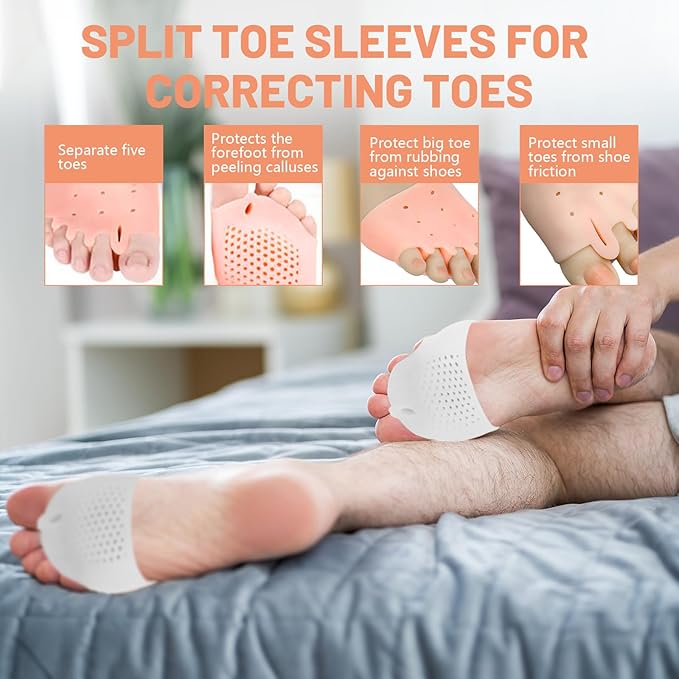 8 Pairs Silicone Toe Separators for Women Pedicure, Breathable Toe Spacers Cushions, Bunion Corrector for Women Metatarsal Overlapping Pads Relieve Foot Gel (White & Skin Color)