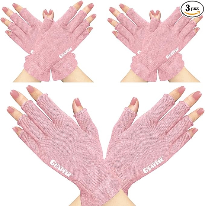 GSAFEME Cotton Gloves for Dry Hands - Fingerless Touchscreen Moisturizing Gloves for Sleeping - Cotton Eczema Gloves for Men and Women, Pink S/M 3 Pairs