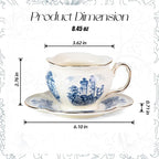 KAMMAK Tea Cups and Saucers Set of 2, 8 oz Porcelain Coffee Cups, SY001 | - Image 2