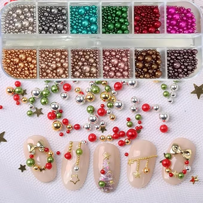 0.8mm Caviar Beads for Nails 6 Sizes Mini Small Stainless Steel Beads Nails Art Decorations Gun Grey DIY Tool Studs Accessories Gold Charms for Nails (Green)