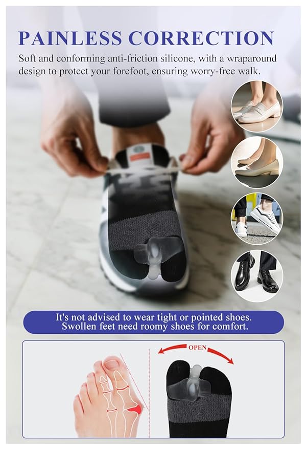 Happy Feet Alignment Socks, Adjustable Yoga Toe Separators For Men Women, Wearable On The Go, black M