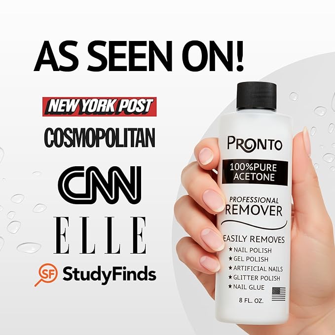 Pronto 8 Oz 100% Pure Acetone Nail Polish Remover and Cuticle Oil, Pure Acetone for All Nail Polish Types including Gel, Acrylic & Sculptured Nails, Gel Nail Polish Remover and Nail Repair, Duo Pack