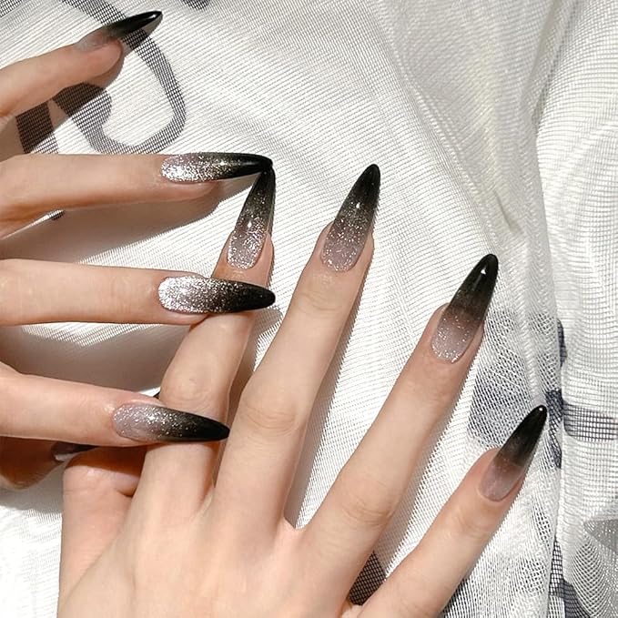Nail Polish Strips, 32PCS Salon Quality Wraps, Long Lasting Gel Nail Stickers for Women Easy Apply& Remove (Night Glitter Black)