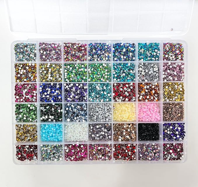 10000Pcs Nail Art Rhinestones, BetterJonny 42 Colors 4mm Round Nail Flatback Rainbow Gems Set AB Glitter Flat-Bottomed Rhinestone for Crafts Decoration and Jewelry Making