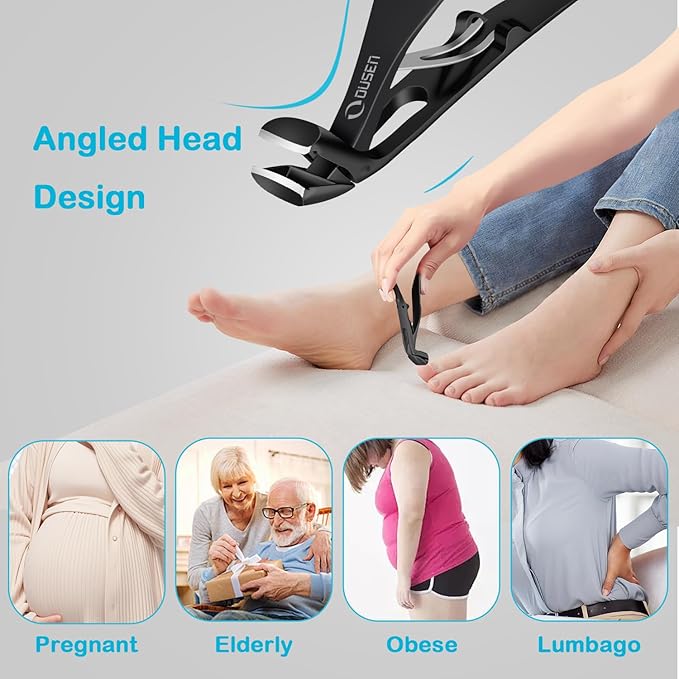 Toenail Clippers for Thick Nails, Angled Head Toe Nail Clippers for Men& Women, Wide Jaw Fingernail Clippers with Catcher, Ingrown Toe Nail Cutter with Slanted Curved Blade Nail Trimmer for Seniors