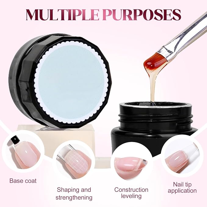 2-In-1 Self-Leveling Nail Gel for Builder, Multi-Purpose Nail Repair Gel for Damaged Nails, Cracked Nail Repair Kit for Split Nails, Easy & Quick to Fix Strengthening Broken Nails for Women (1pc)