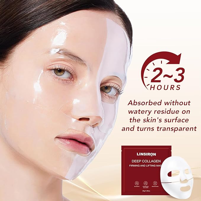 Bio-Collagen Face Masks, Deep Hydrating Sheet Overnight Face Mask, Facial Treatments and Masks for Women, Korean Skincare, Moisturizing and Firming for Girl, 12 Pack