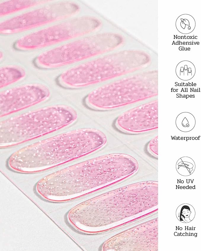 Nail Polish Strips - 22 Pcs Salon Quality Gel Nail Stickers - Long Lasting Wraps (Vintage Rose Glitter)