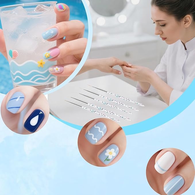 11Pcs Nail Art Painting Tools Set - 6 Pcs Double Ended Nail Art Painting Brsuh Dotting Pen and 5 Pcs Nail Art Liner Brushes