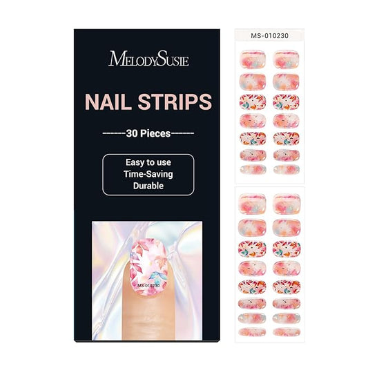 MelodySusie Semi Cured Gel Nail Strips (Colorful Day)- Works with Nail lamp, Salon-Quality, Long Lasting, Easy to Apply & Remove - Includes 30Pcs, 2 Prep Pads, Nail File & Wooden Stick