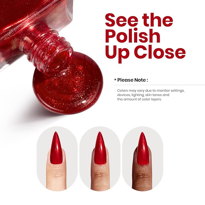 Beetles Red Glitter Nail Polish - 15ml Ruby Radiance Red, Air-Dry Shimmer for Christmas DIY Manicure