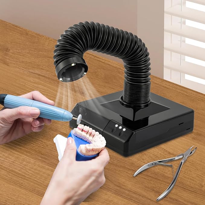 60W Nail Dust Collector, Dental Model Polishing Dust Collector Dust Collector Fan Vacuum Cleaner with Fan and LED Dual Function (Black)