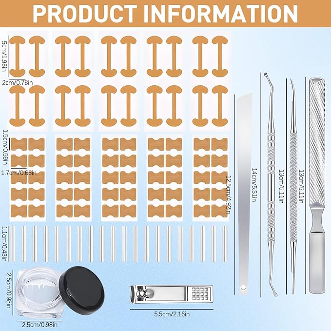 Ingrown Toenail Treatment,50Pcs No Glue Breathable Toenail Corrector Patch with File and Lifter,Professional Ingrown Toenail Corrector,Ingrown Toenail Tools for Quick Relief