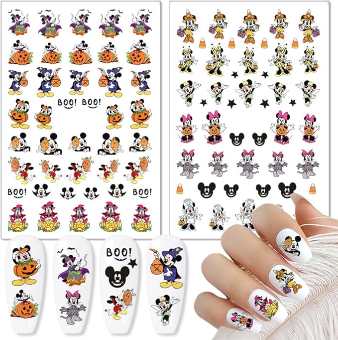 8 Sheets Halloween Nail Art Stickers Decals 3D Self-Adhesive Horror Gothic Ghost Bat Spider Web Nail Decals Design Halloween Stickers for Women DIY Manicure Cartoon Party Nails Decoration Supply