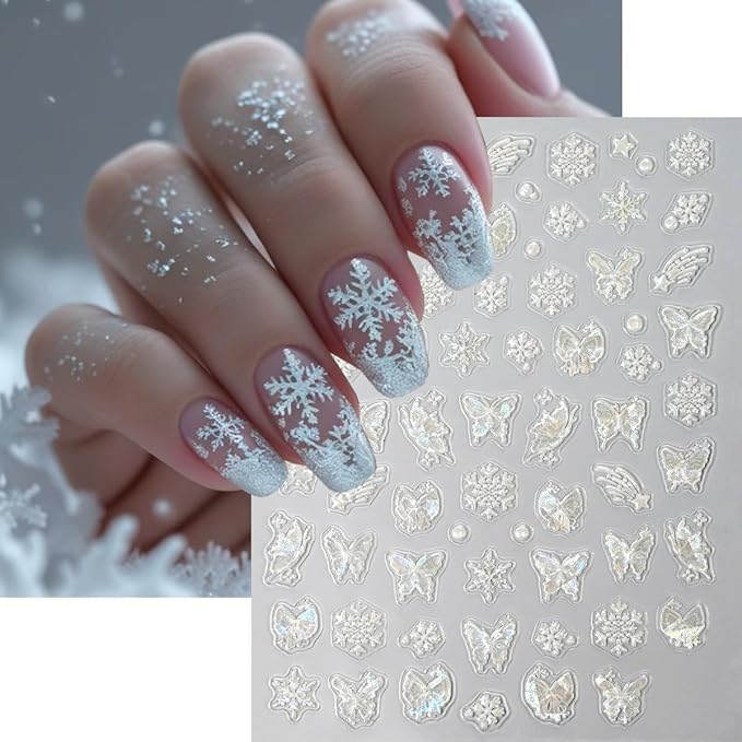 Christmas Nail Art Stickers 3D Cute Santa Claus Nail Stickers Pink White Snowmen Snowflake Nail Design Sticker Self-Adhesive Winter Christmas Tree Nails Decals for Women DIY Nails Supplies 6 Sheets