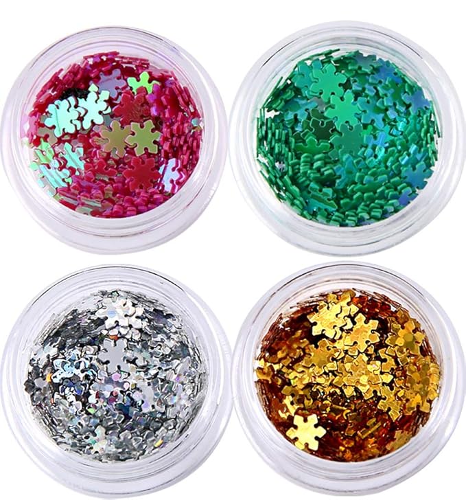 Nail Art DIY Snowflakes Glitter Sequins 3D Christmas Flower Flakes 12 Colors