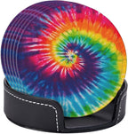 6 Pcs Colorful Rainbow Tie Dye Leather Coasters - Image 3