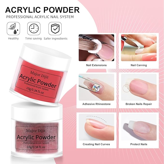 Major Dijit Complete Acrylic Nail Starter Kit with LED Lamp, 12 Colors Powder Acrylic Liquid Base/Top Coat Primer Electric Drill – DIY Nail Art Tools for Home & Salon