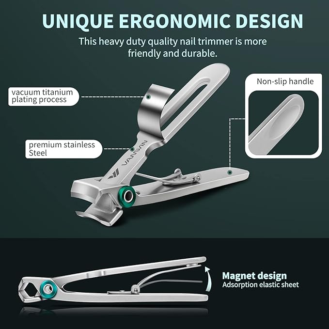Nail Clippers for Thick Nails, 16mm Wide Jaw Opening Oversized Toenail Clippers Cutter with Sharp Curved Blade and Nail File, Heavy Duty Stainless Steel Fingernail Clippers for Seniors Elderly