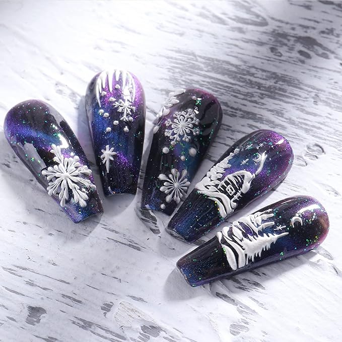 5D Embossed Snowflake Nail Art Stickers Christmas Nail Decal White Flower Lace Nail Decal Snowflake Leaf Nail Sticker Design Self-Adhesive Nail Decoration Supplies for Women DIY Christmas Manicure