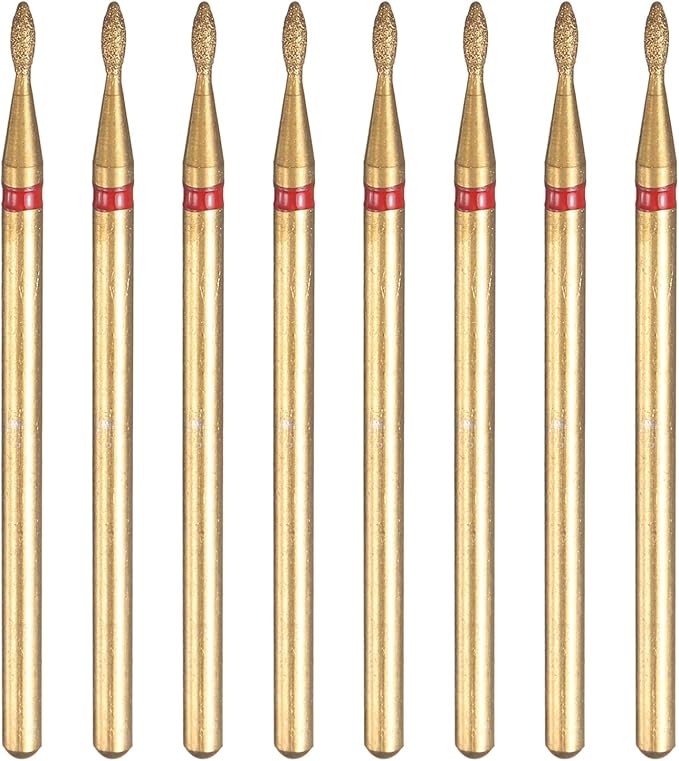 HARFINGTON 8pcs 200-230 Grits Diamond Grinding Bit 1.3mm Oval Head 2.35mm Shank 3.6mm Length Titanium Plated Stone Sanding Drill Bits Rotary Tool for Nails Grinding Polishing