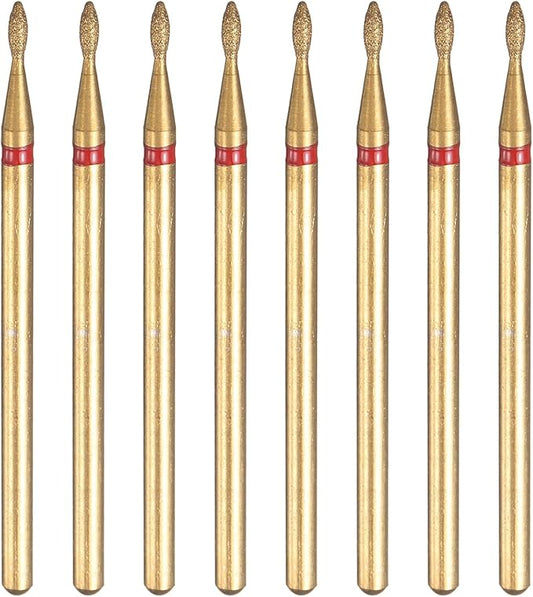 HARFINGTON 8pcs 200-230 Grits Diamond Grinding Bit 1.3mm Oval Head 2.35mm Shank 3.6mm Length Titanium Plated Stone Sanding Drill Bits Rotary Tool for Nails Grinding Polishing