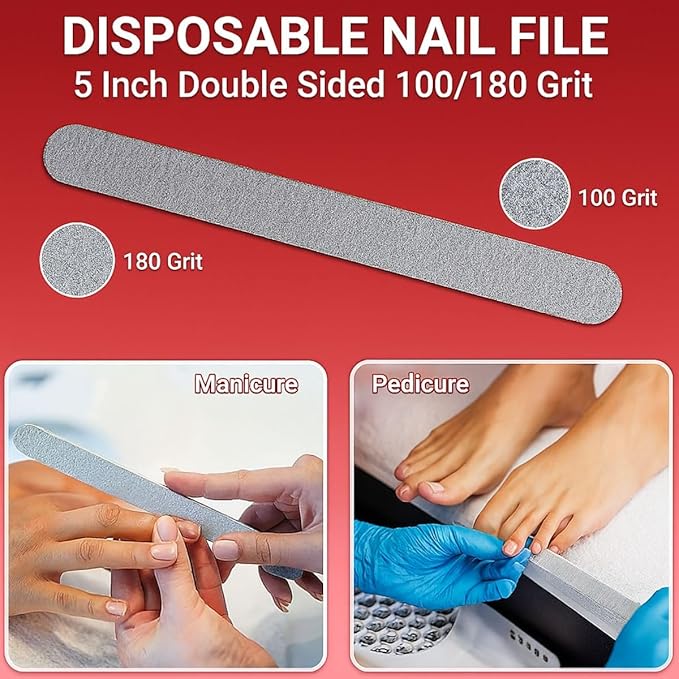 Disposable Pedicure Kit, 200 Sets – 4-Piece Individually Wrapped Nail Care Set with Yellow Pumice, White 80/100 Grit Nail File, Orange Buffer, Toe Separators – Spa & Salon Use
