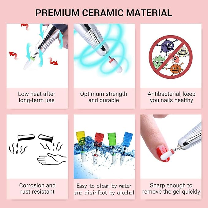 5 Size Professional Corn Head Ceramic Nail Drill Bits Set with Holder for Electric Nail File Manicure Pedicure Acrylic Gel Polishing, 3/32'' (2.35mm)