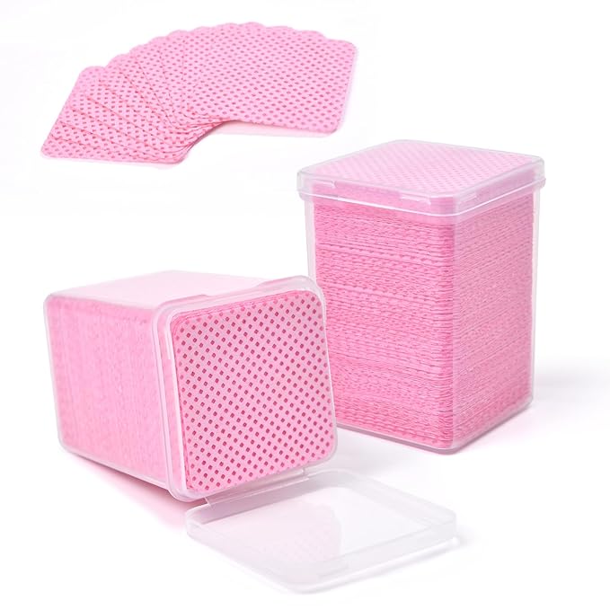 Lint Free Nail Wipes 350Pcs Nail Polish Removal Wipes Disposable Non-Woven Nail Cotton Pads Super Absorbent Eyelash Extension Glue Cleaning Wipes Nail Salon and Home Use, Pink