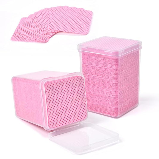 Lint Free Nail Wipes 350Pcs Nail Polish Removal Wipes Disposable Non-Woven Nail Cotton Pads Super Absorbent Eyelash Extension Glue Cleaning Wipes Nail Salon and Home Use, Pink