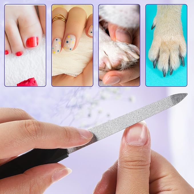 6 Pcs Fingernail Files for Women, 6 Inch Metal Nail Files Stainless Steel Sword Nail File with Sharp Pointed Tip and Non Slip Handle Colorful Diamond Deb Toenail File for Natural Nails